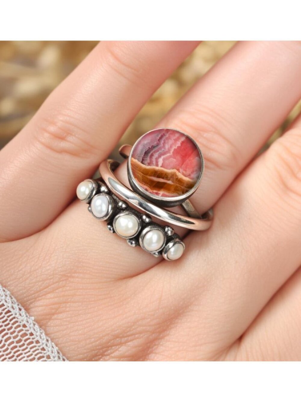 Bohemian Ring Vintage Style Multicolor Resine Ring handmade Adjustable Size 8